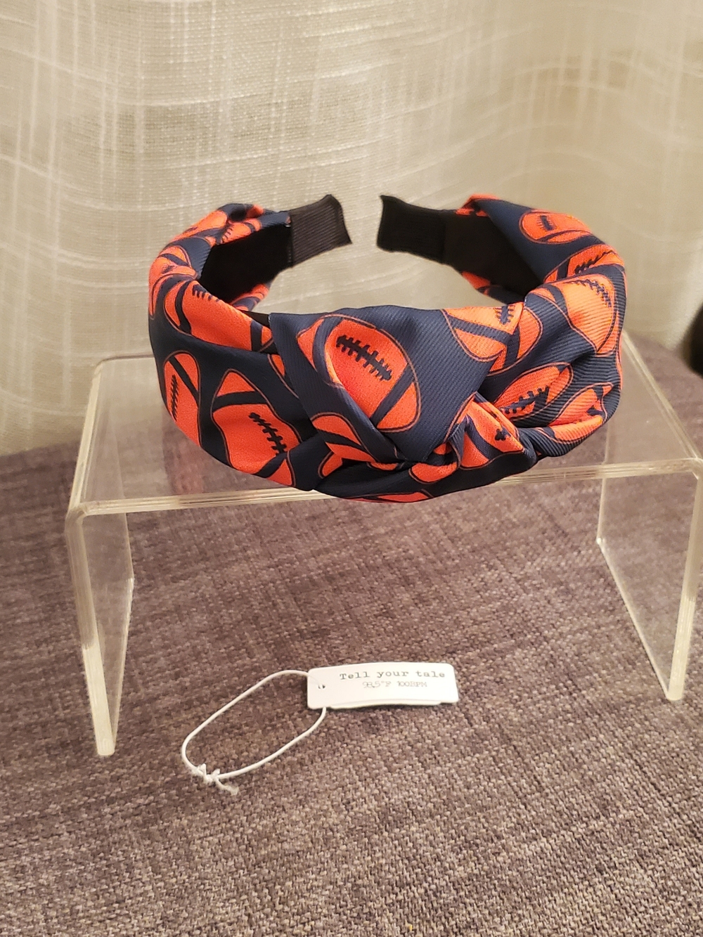 Tell Your Tale Navy & Orange Football Knotted Headband